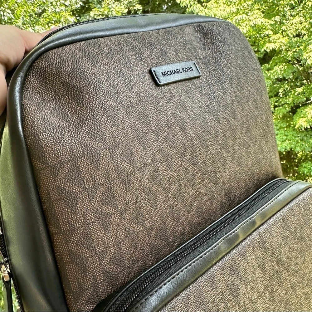 Michael Kors MK Brown Logo Backpack Large Travel Laptop Bag NWT Unisex